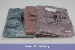 Three Demure Hijabs Dresses 1x Yasmeen Satin Dress, Denim Blue, Small, 1x Yasmeen Satin Dress, Lilac