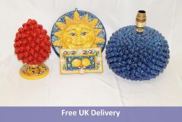 Fausto Failla Ceramics Collection to include 2x Large Pinecone Lamps, Blue and Green, Pinecone Ornam