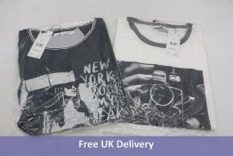 Two Oui T-Shirts to include 1x Camera Print, White/Black, Size 42, 1x New York Rock My Head, Black,