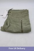 Oui Khaki Zip Trousers with Drawstring, Green, Size UK 12