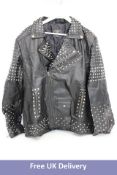 Unbranded Men's Brando Spike Studded Biker Leather Jacket, Black, 4XL