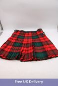 Traditional Scottish Tartan Kilt, Red/Green, Approximately 38-40 Inches. Used, Good Condition