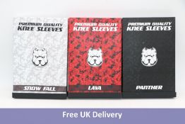 Three Pairs of Gym Bullies Knee Sleeves, Medium, 1x Snowfall, 1x Black Panther and 1x Red Lava