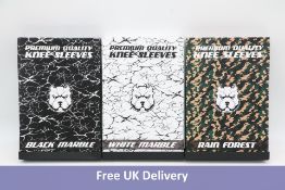 Three Pairs of Gym Bullies Knee Sleeves, Medium, 1x Rain Forest, 1x Black Marble and 1x White Marble