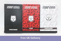 Three Pairs of Gym Bullies Elbow Sleeves, Large, 1x White/Grey Panther, 1x Black Panther and 1x Red