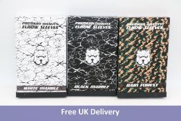 Three Pairs of Gym Bullies Elbow Sleeves, Large, 1x Rain Forest, 1x Black Marble and 1x White Marble