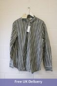 Studio Nicholson Men's Beach Stripe Cotton Shirt with Low Pocket Detail, Green Size L