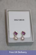 Wolf Circus Women's Sophie Earrings Gold Plated, Synthetic Pink Sapphire, Freshwater Pearl