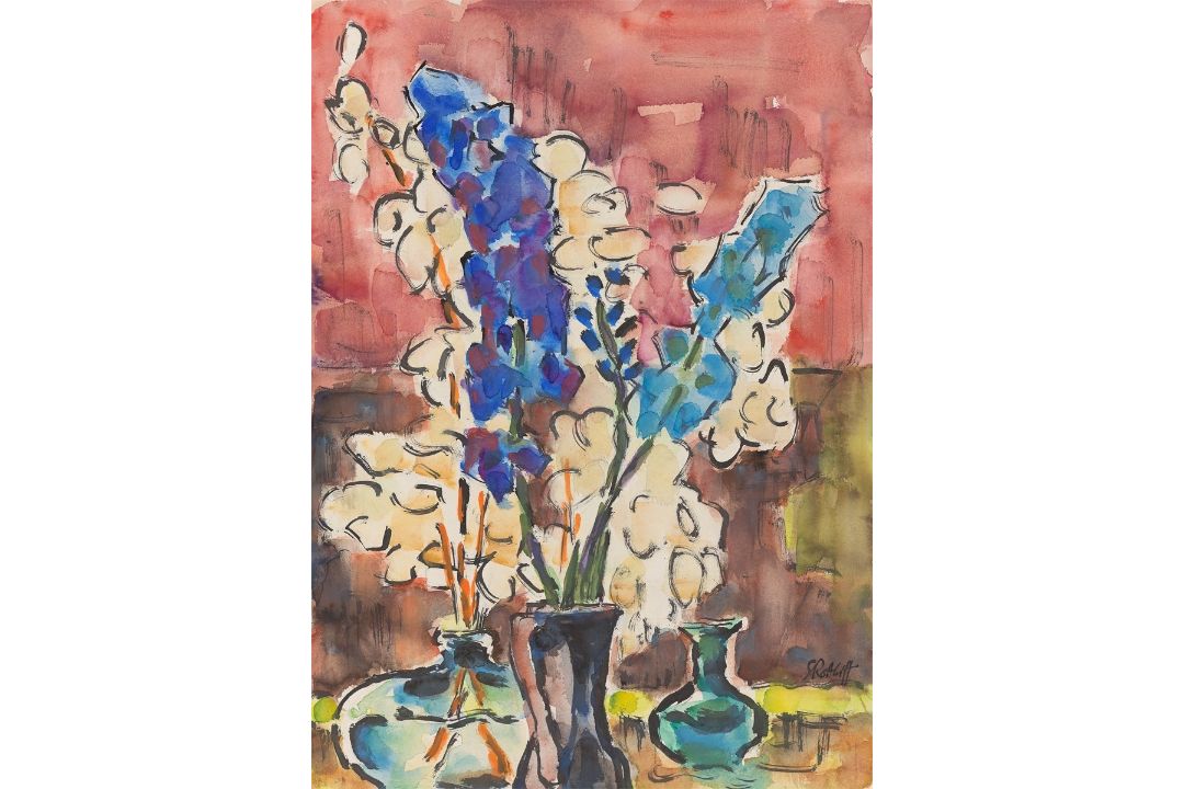 Karl Schmidt-Rottluff. „Rittersporn und Judassilberlinge“. 1968 - Bild 1 aus 3