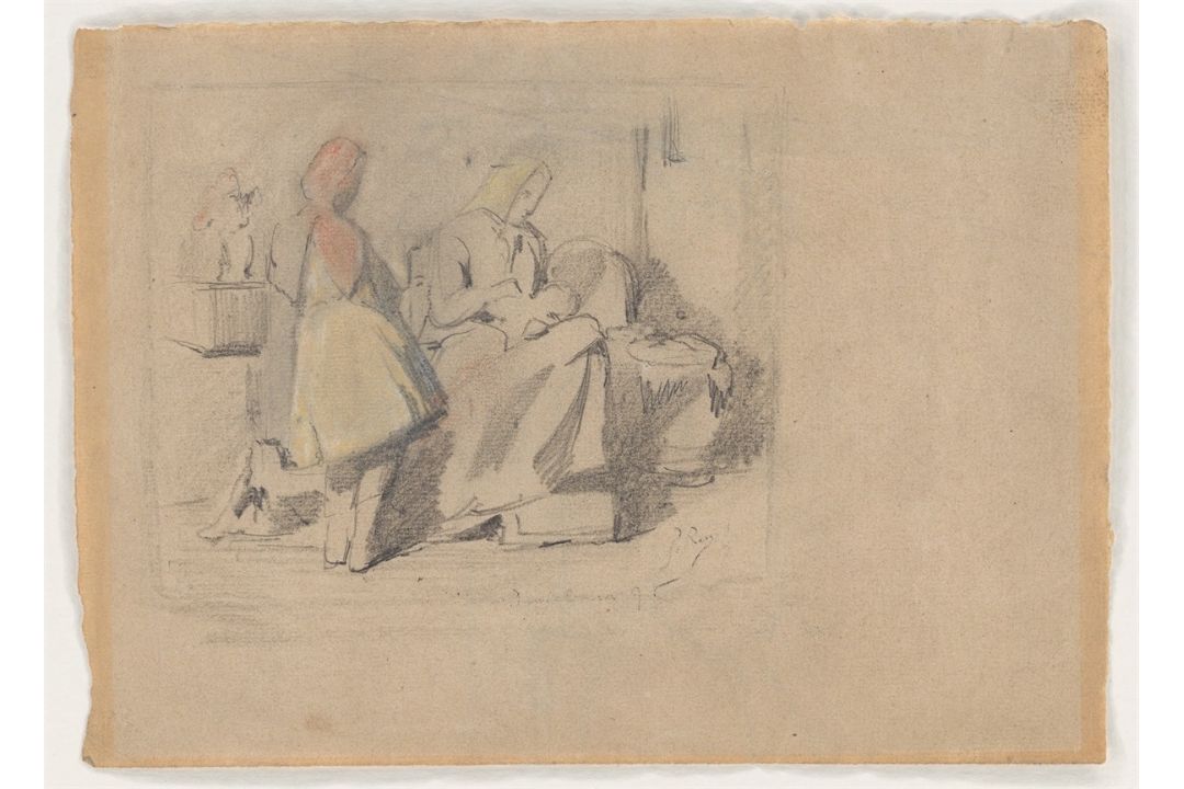 Pablo Picasso. Mère allaitant son bébé en présence d’une fillette. 1895 - Bild 2 aus 3