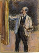 Max Liebermann. ”Selbstbildnis, stehend an der Staffelei nach links”. 1902