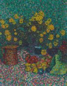 Gustav Gildemeister. Still life (flower vase with orange-red jug and fruits). Circa 1907/08