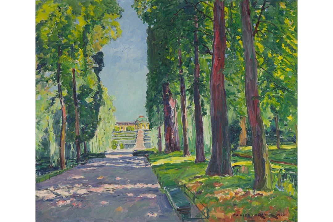 Philipp Franck. „Blick auf Schloss Sanssouci in Potsdam“. 1933 - Bild 1 aus 3