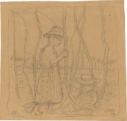 Paula Modersohn-Becker. ”Kompositionsstudie: Zwei sitzende [sic!] Kinder zwischen Birkenst…. 1902/03