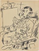 George Grosz. ”Selbstbildnis mit Hund vor der Staffelei”. 1926