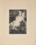 Lesser Ury. ”Nächtliche Impression (mit Droschke vor Lokomotivendampf)”. 1924