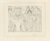Pablo Picasso. ”Le buste de peintre mort est couronné par l‘academie: La veuve se moque”. 1968