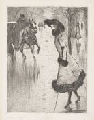 Lesser Ury. ”Dame, eine Pferdedroschke rufend”. Circa 1920