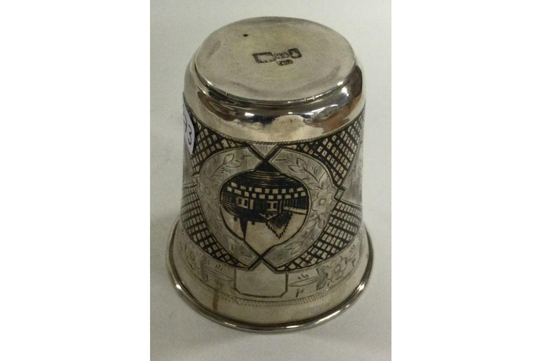 A 19th Century Russian silver and Niello beaker decorated with country scenes. 1886. - Image 2 of 2