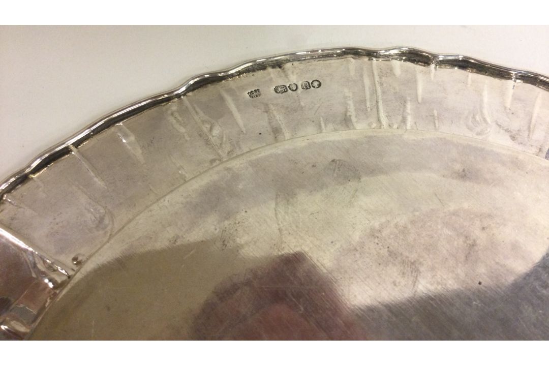 A Victorian silver tray with chased decoration. London 1852. By Charles Thomas Fox & George Fox. - Image 2 of 2