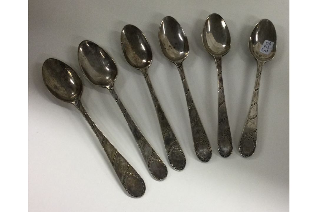 A set of six 18th Century silver bright-cut spoons. - Image 2 of 3