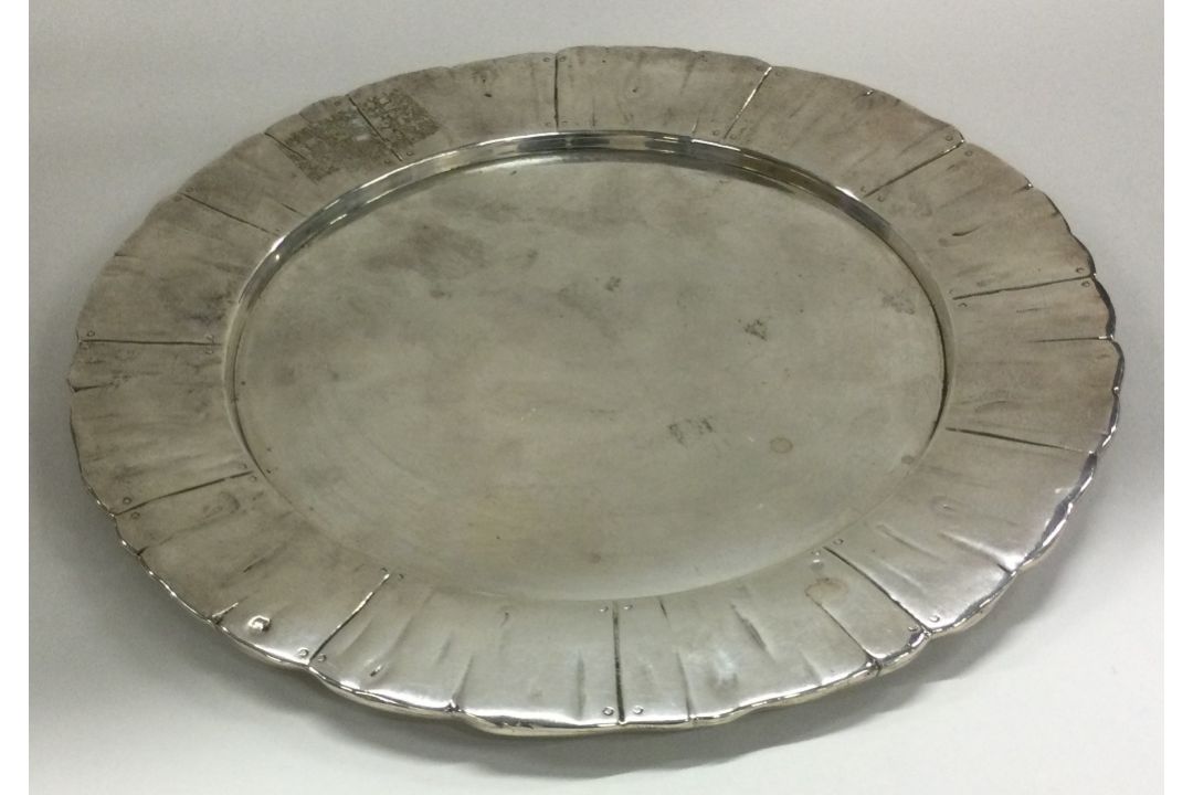 A Victorian silver tray with chased decoration. London 1852. By Charles Thomas Fox & George Fox. - Image 1 of 2