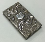 WANG HING: A 19th Century Chinese chased silver card case embossed with flowers to lift-off cover.