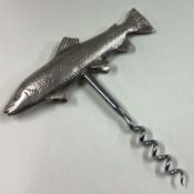 A rare novelty silver corkscrew in the form of a fish.