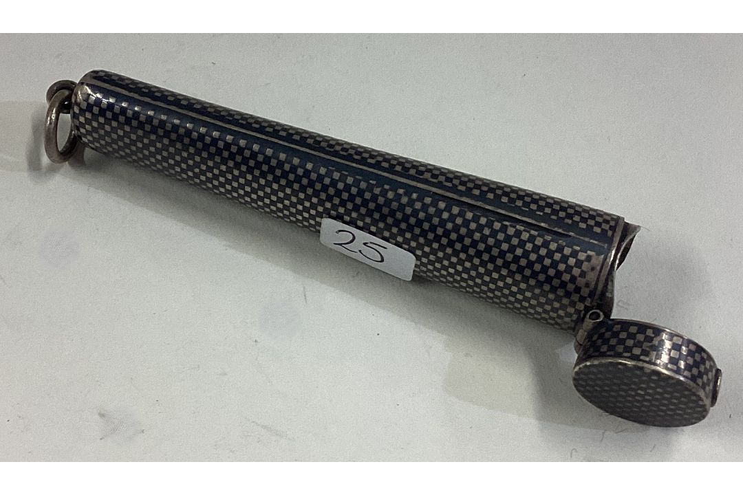 An unusual silver and Niello cheroot case with hinged cover. - Image 2 of 2