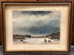 PERCY FRENCH: (British, 1854 - 1920): A framed and glazed watercolour of a coastal scene.