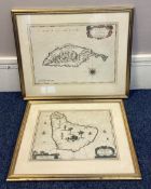 A pair of gilt framed reproduction maps of Barbados and St Christopher Island.