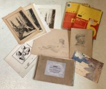 A collection of sketchbooks containing pencil drawings and watercolours etc. by P H Brown etc.