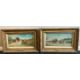 A pair of gilt framed oils on board depicting horse and hound hunting scenes with coaches. - Image 1 of 4