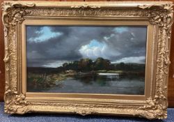 WILLIAMS: A gilt framed and glazed oil on canvas entitled 'Stormy Day on the Thames'.