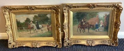 GEORGE DERVILLE ROWLANDSON: (British, 1861 - 1928): A pair of gilt framed and glazed oils on board.