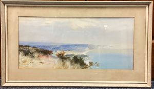 JOHN SHAPLAND: (British, 1865 - 1929): A framed and glazed watercolour depicting a coastal scene.