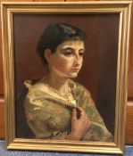 CONTINENTAL SCHOOL: A gilt framed 19th Century oil on canvas depicting a portrait of a lady.