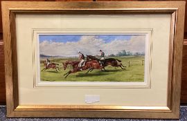 CHARLES EDWARD BRITTON: (British, 1870 - 1949): A framed and glazed watercolour depicting racehorses