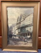 ALFRED LEYMAN: (British, 1856 - 1933): A framed and glazed watercolour entitled 'The Butterwalk'.