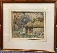 CHARLES JAMES ADAMS: (British, 1859 -1931): A framed and glazed watercolour depicting sheep.