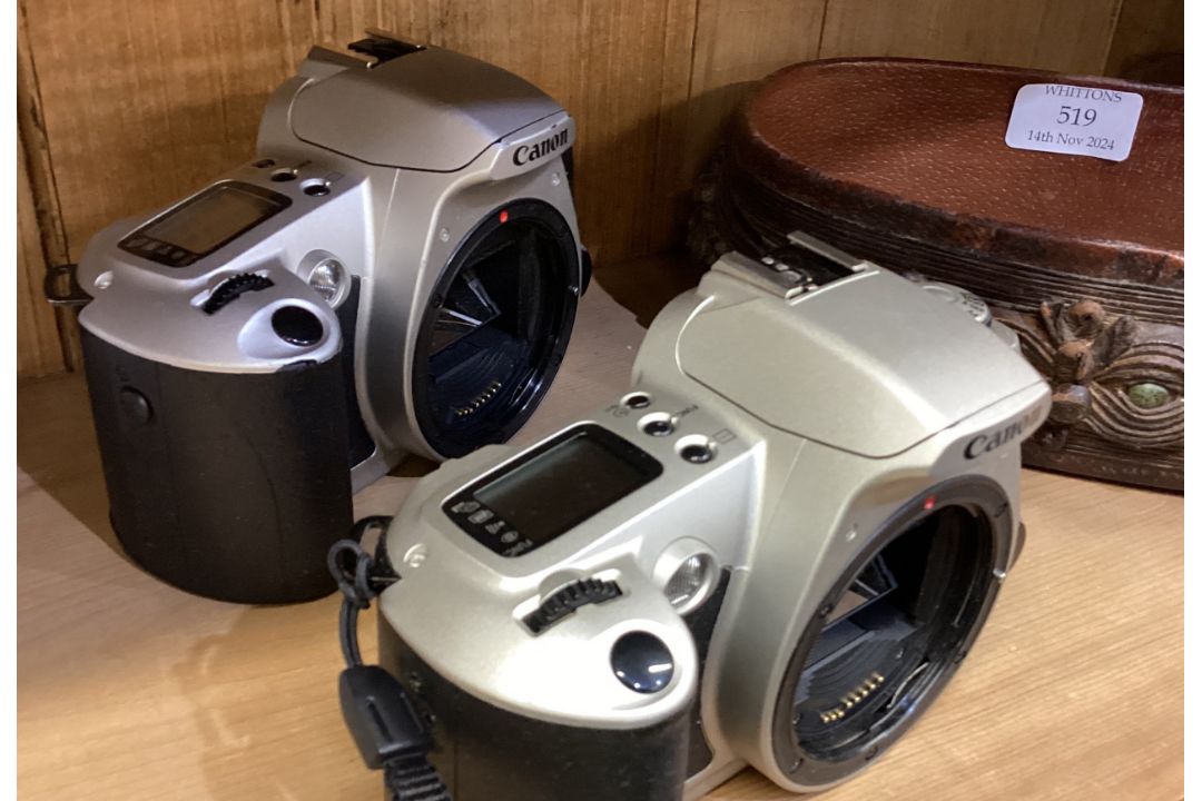 Two Canon cameras together with a leather basket. - Image 2 of 2