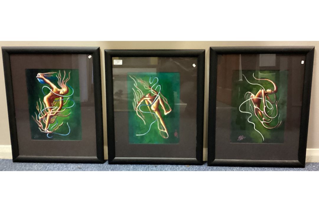 GLENN FITZPATRICK ('FITZY'): (British, b.1971): Three black framed and glazed acrylics. - Image 1 of 11