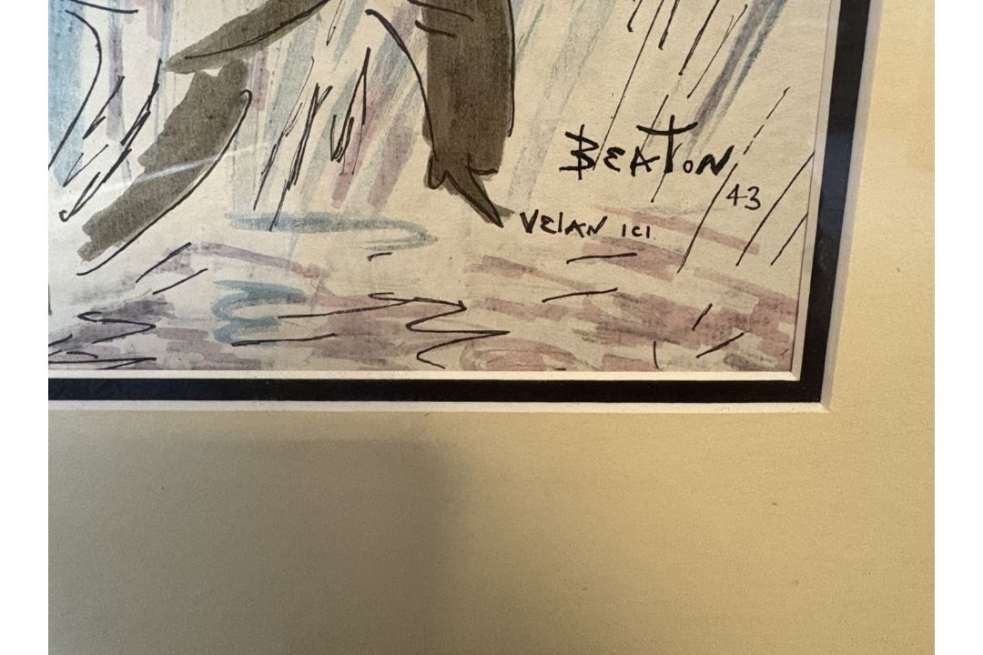 CECIL BEATON: (British, 1904 - 1980): A framed and glazed pen and watercolour. - Image 2 of 5