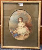 ENGLISH SCHOOL: A gilt framed and glazed oval watercolour depicting a seated child.