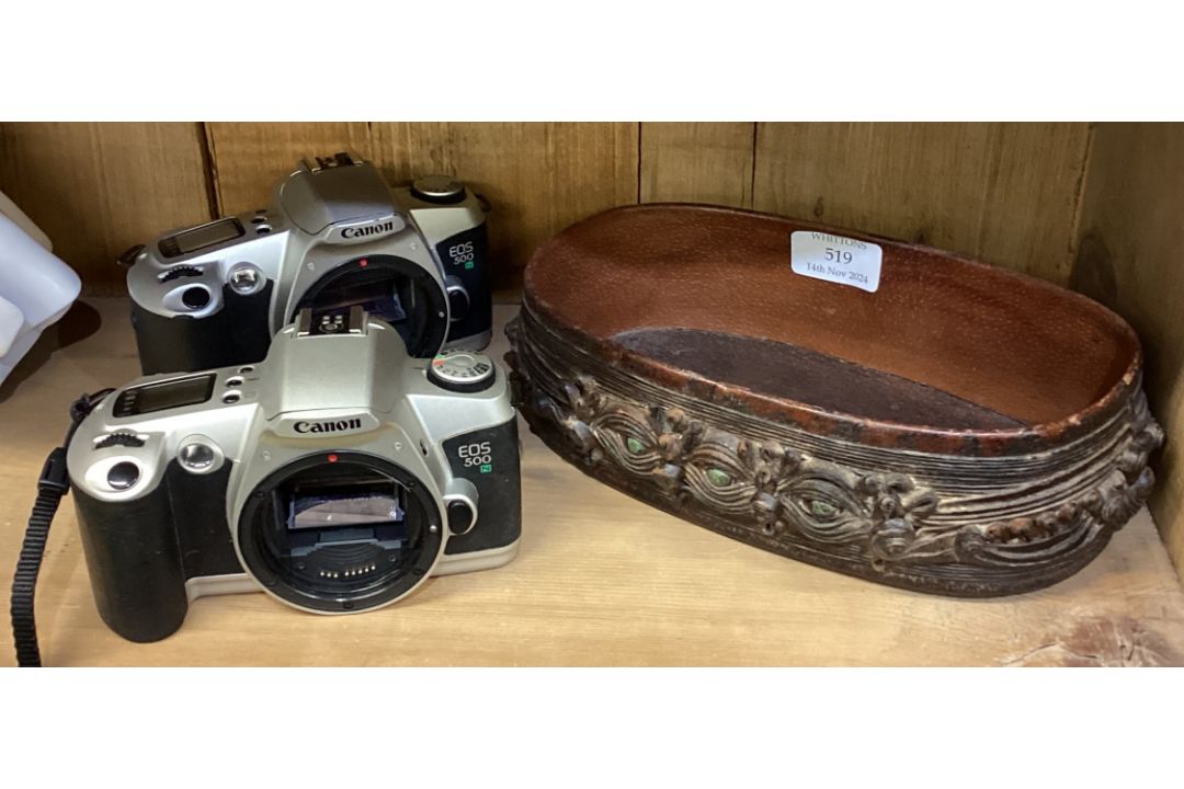 Two Canon cameras together with a leather basket. - Image 1 of 2