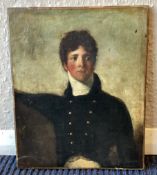 An unframed oil on canvas depicting a smartly dressed young man with red hair.