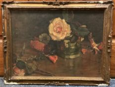 JAGGER: A gilt framed oil on canvas depicting flowers.