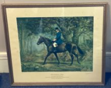 A gilt framed and glazed print depicting HRH The Prince of Wales on horseback.