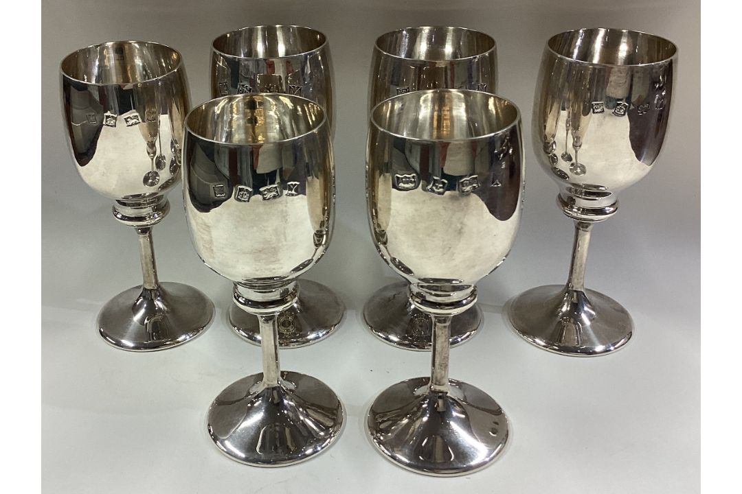 A set of six silver goblets. - Image 3 of 6