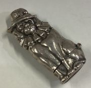 A rare novelty Victorian silver vesta case depicting 'Toby', Mr Punch's Dog.